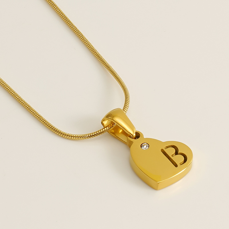 Gold / 1 Piece Simple Series Simple Letter B Stainless Steel 18K Gold Plated Rhinestone Unisex Pendant Necklaces Picture2